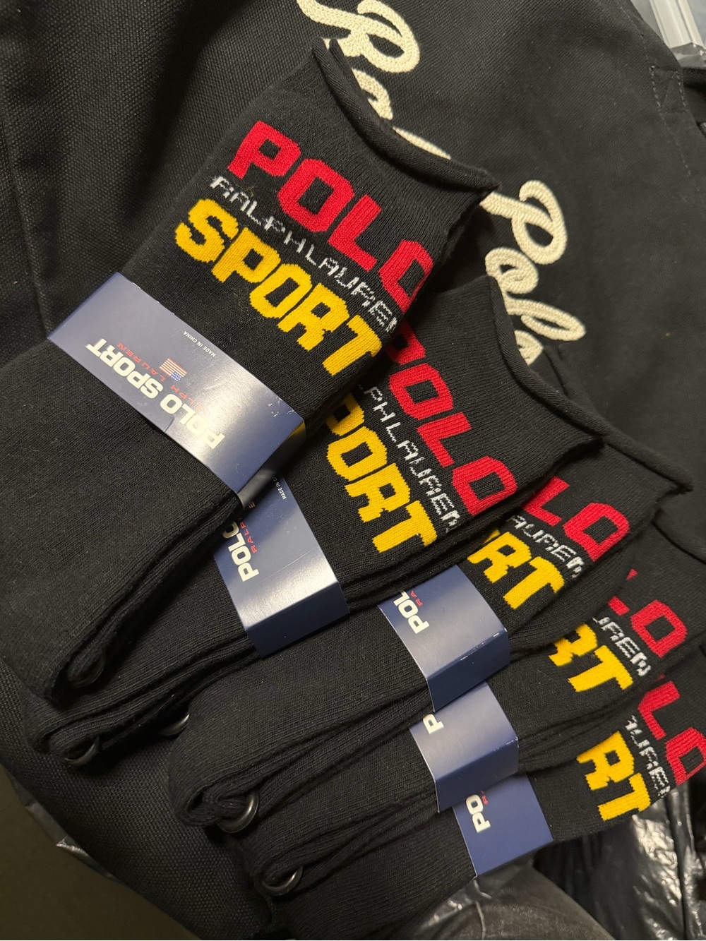 Polo by Ralph Lauren Black Crew Socks with Red and Yellow Logo